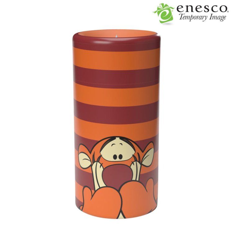 Tigger-figuurtje met oranje en rode strepen. Tiggers gezicht en poten zijn aan de onderkant zichtbaar.