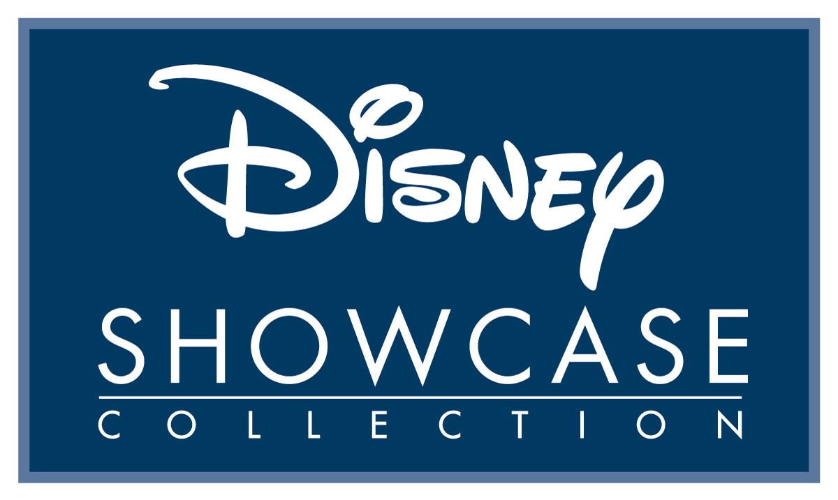 Een blauw bord met de tekst disney showcase collection