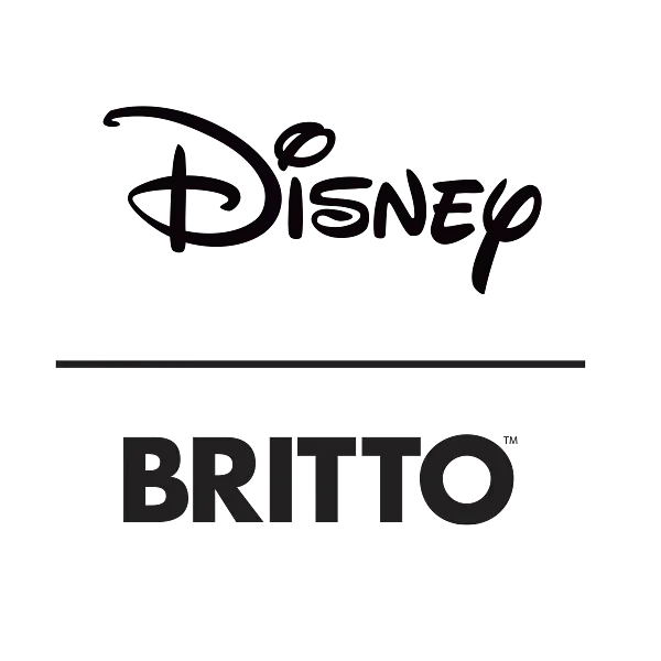 Disney- en BRITTOTM-logo, zwarte tekst op een witte achtergrond.