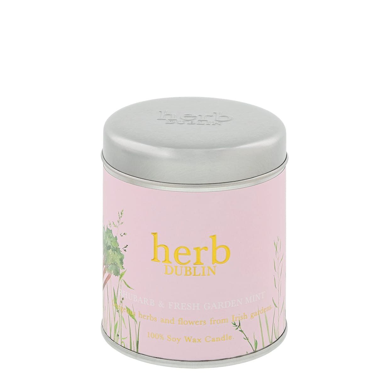 Roze kaars met zilveren deksel, label
