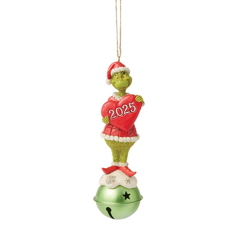 Een kerstornament van de Grinch, met een hartje waarop