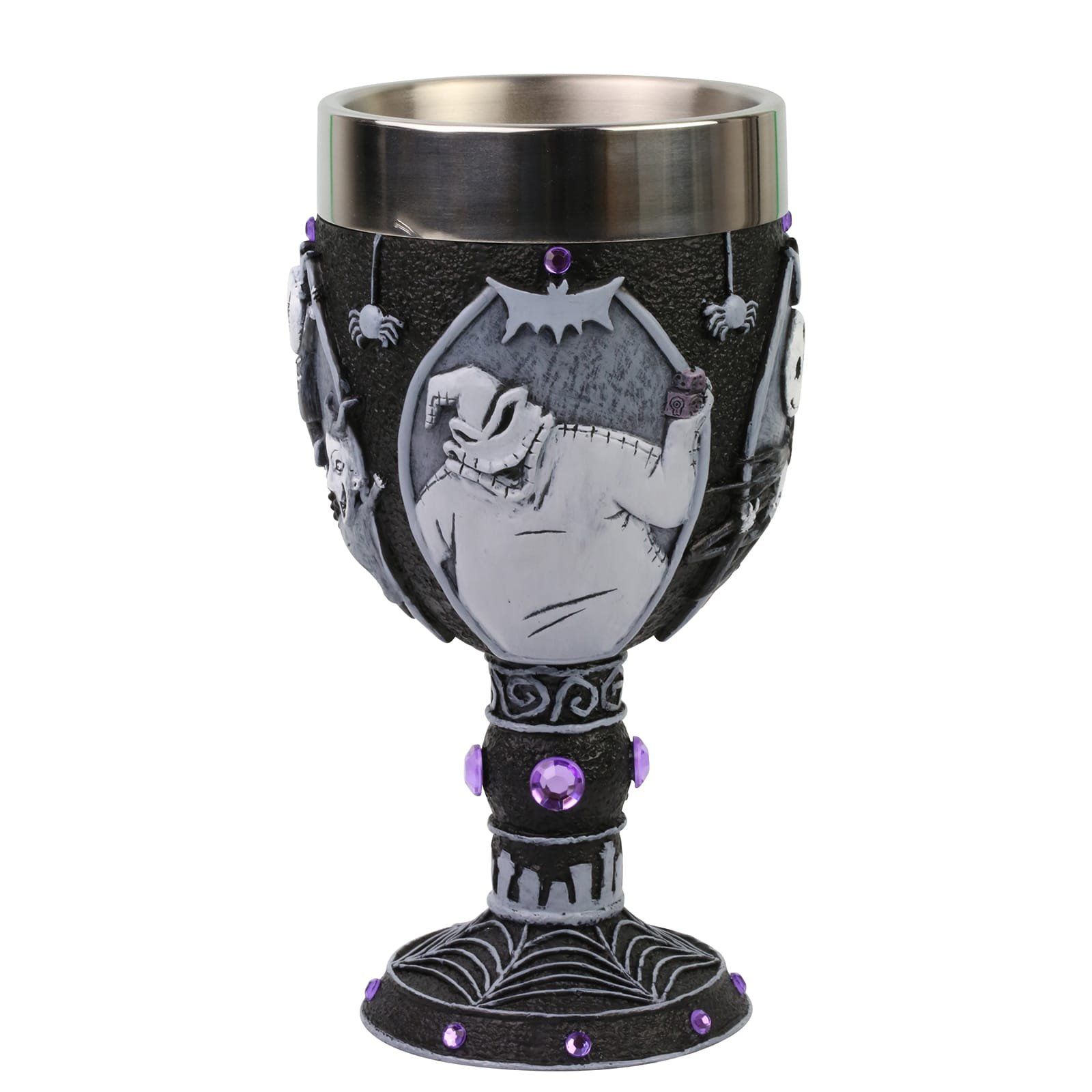 Een kerstbeker uit Nightmare Before Christmas met Oogie Boogie, spinnen en edelstenen.