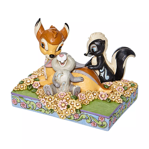Bambi, Stampertje en Bloem-figuurtje op een bloemvormige sokkel. Lachend reekalfje, konijn en stinkdier.