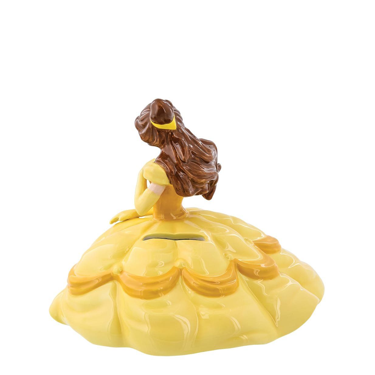 Beeldje van Belle in een gele baljurk, lachend, met bruin haar.