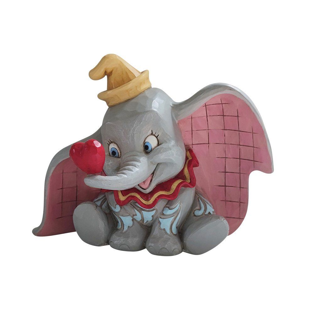 Dumbo-figuurtje met roze oren, een hoed, een rode neus en een halsband.