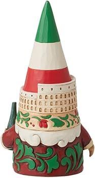 Italiaans kabouterbeeldje met een Colosseum-ontwerp en een fles wijn.