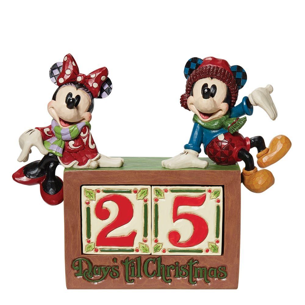Een kerstcountdownfiguurtje van Mickey en Minnie Mouse, waarop staat dat er nog
