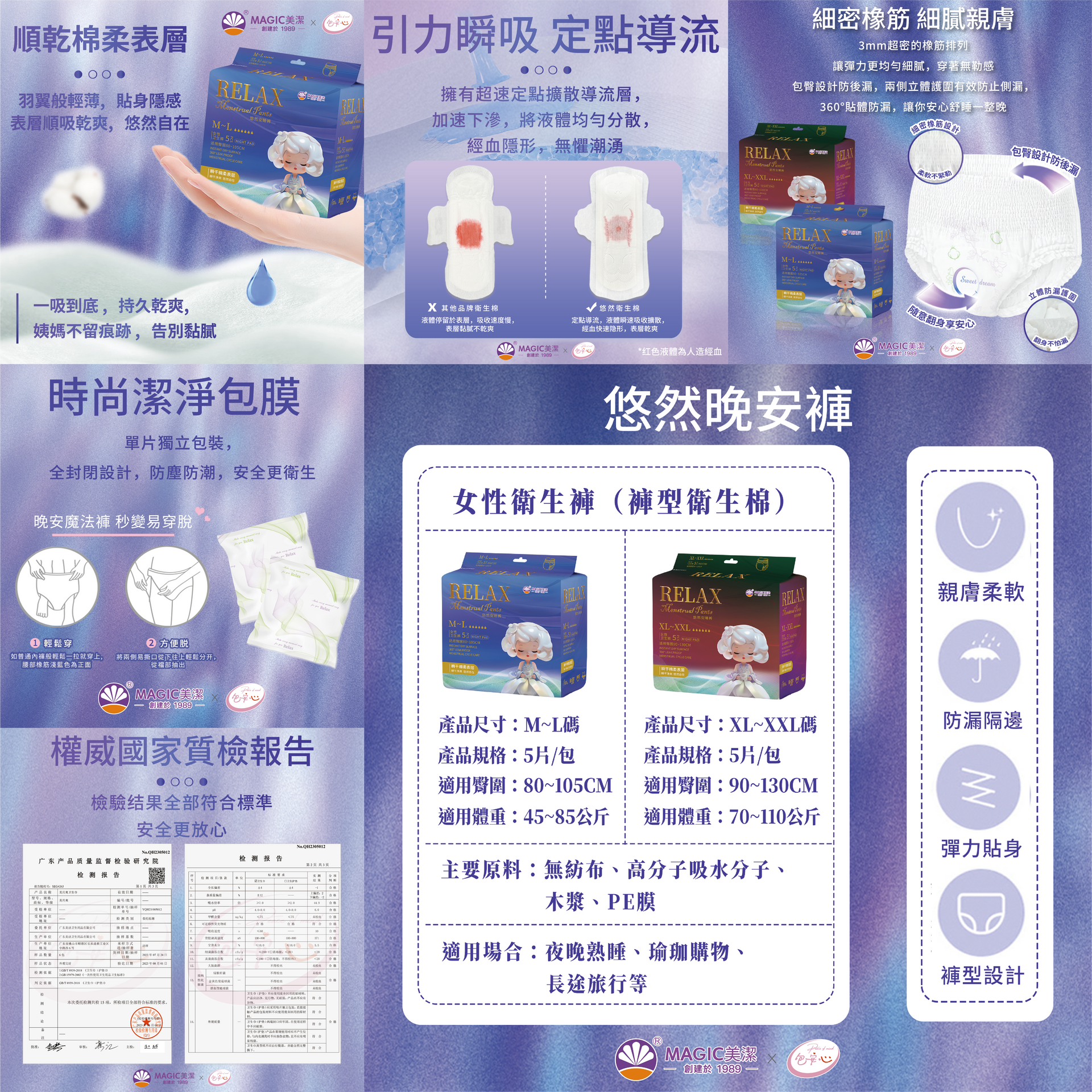 DSHome | 悠然衛生棉 | 國家質檢報告 | 尺寸說明