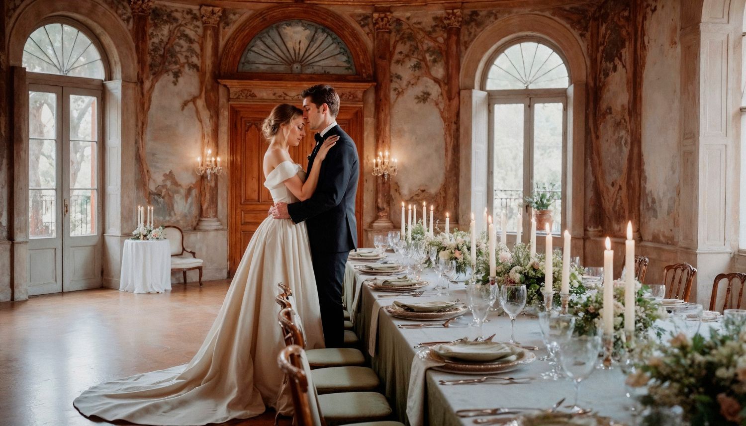 Elegant destination wedding couple in a luxury alpine venue