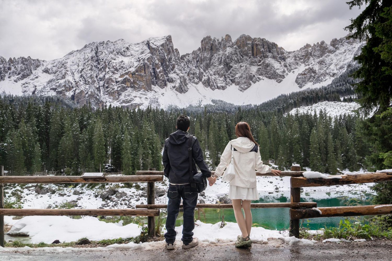 Romantic couple enjoying a private alpine escape in the Dolomites
