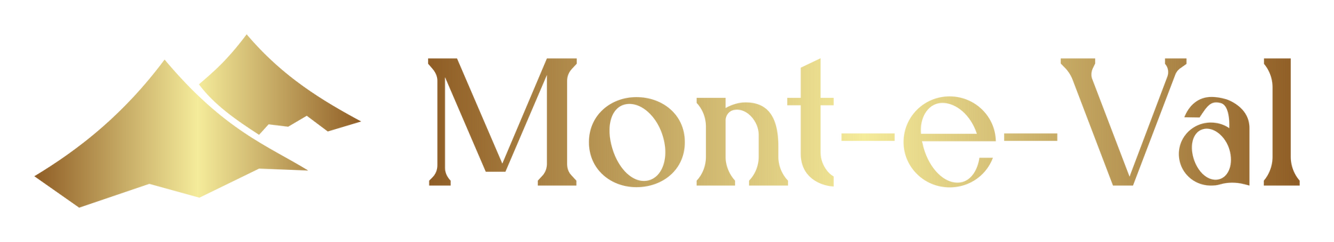 Logo of Monte-e-Val with golden mountains and text,