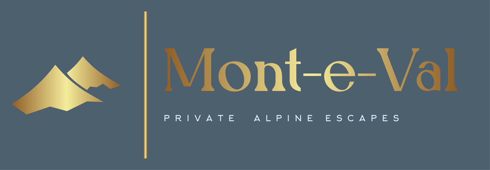 Logo of Monte-e-Val with golden mountains and text,