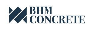 Logo for BHM Concrete, featuring a navy geometric design with the letters BHM and the word CONCRETE.