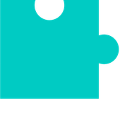 A blue puzzle piece with a white circle in the middle.