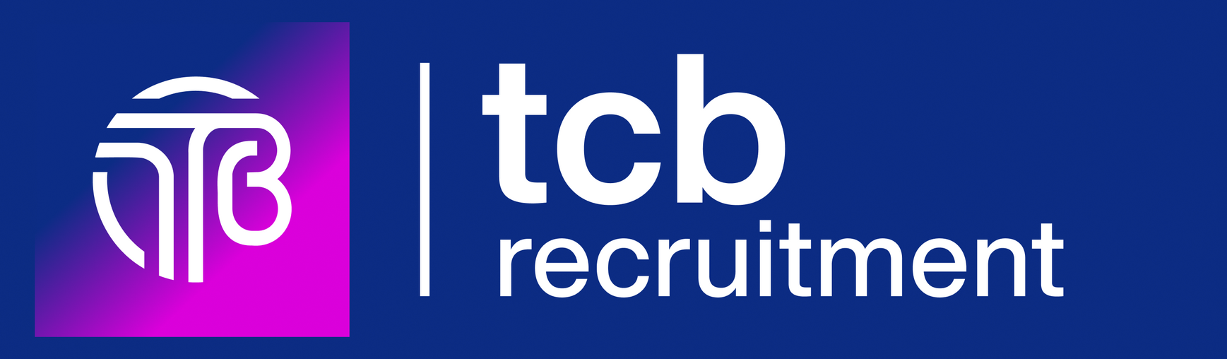 A blue and pink logo for tcb recruitment