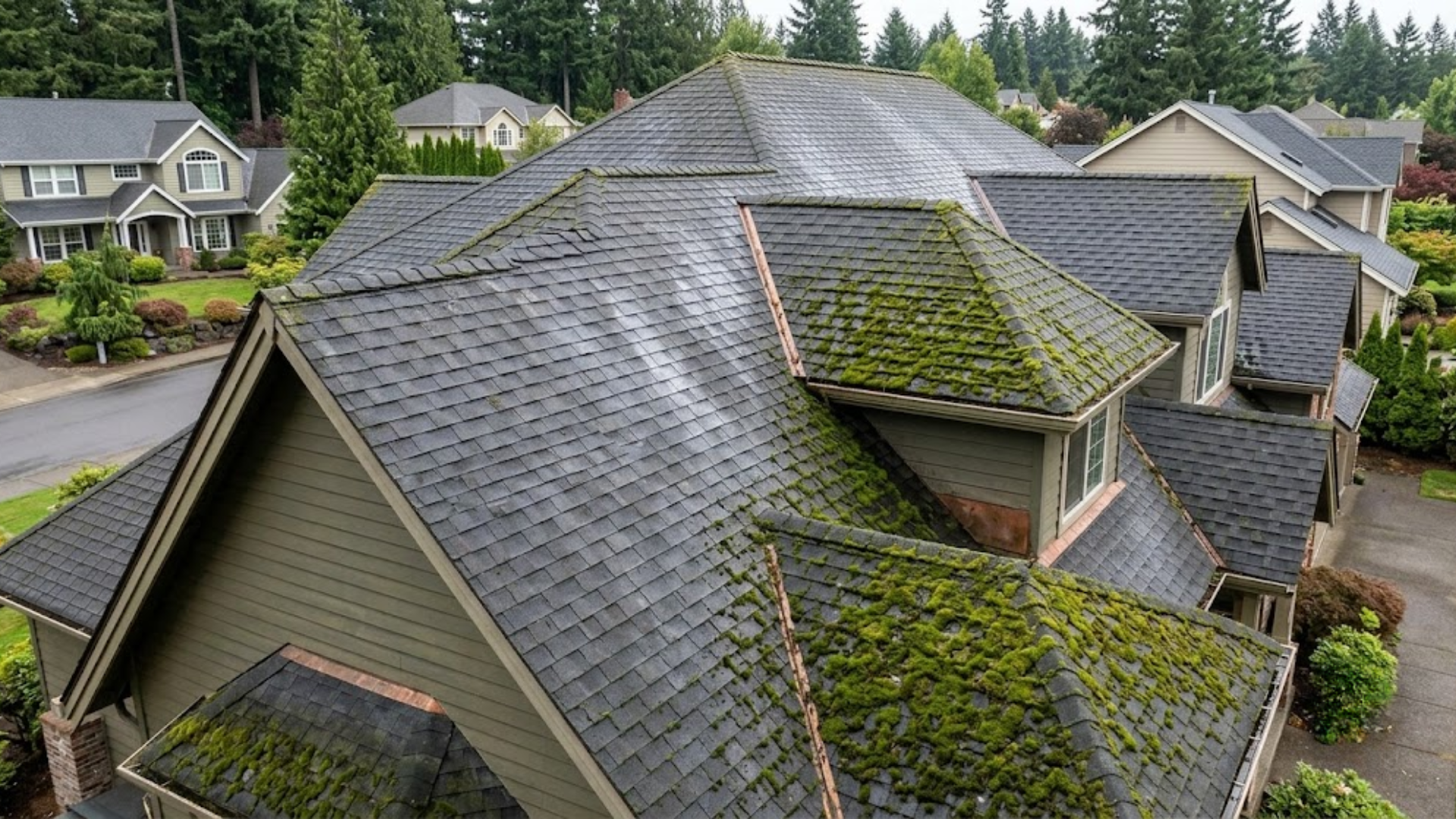roof moss removal for moss buildup on a Ridgefield WA home