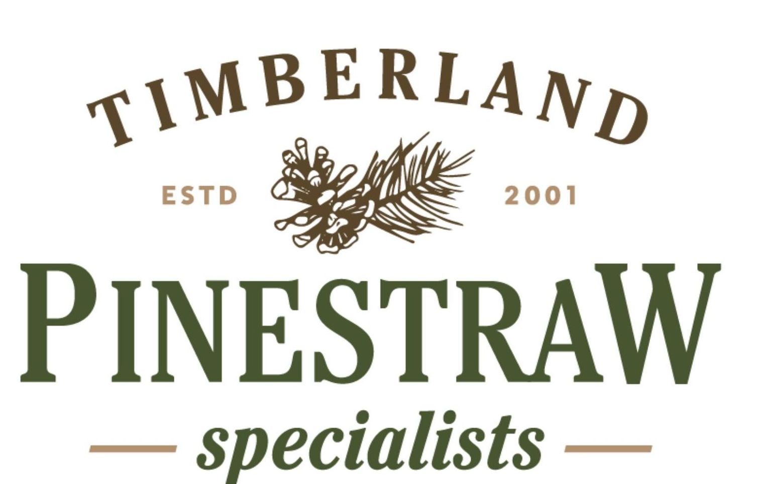 A logo for timberland pinestraw specialists with a pine branch