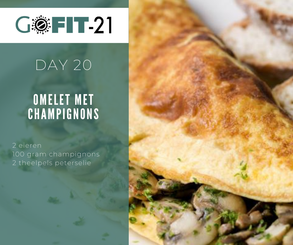 Recept voor omelet met champignons: dag 20 van GoFit-21. Bevat eieren, champignons en peterselie.