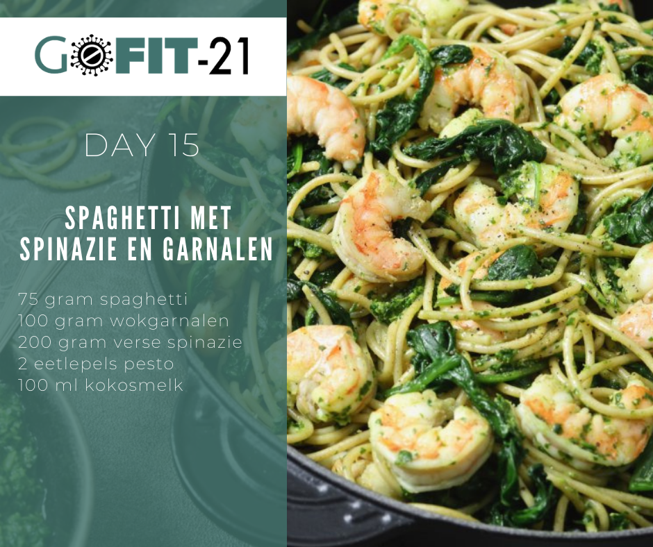 Een recept voor spaghetti met spinazie en garnalen