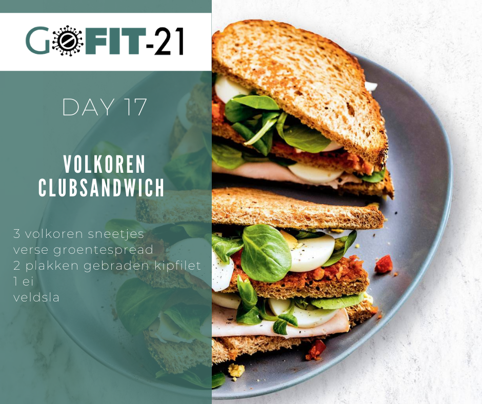 Een foto van een sandwich met de woorden volkoren clubsandwich erop