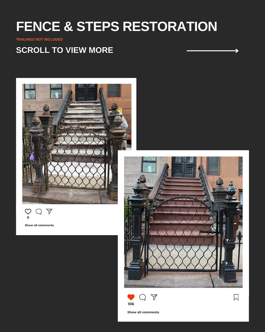 Decorative iron railing refinishing and metal restoration – New York brownstone project