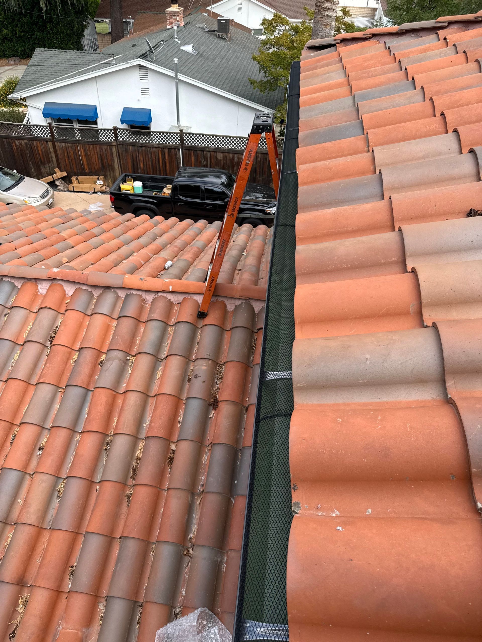 single story tile roof gutter