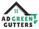 Ad Green Gutters logo with black and green house roof and gutter with water drops