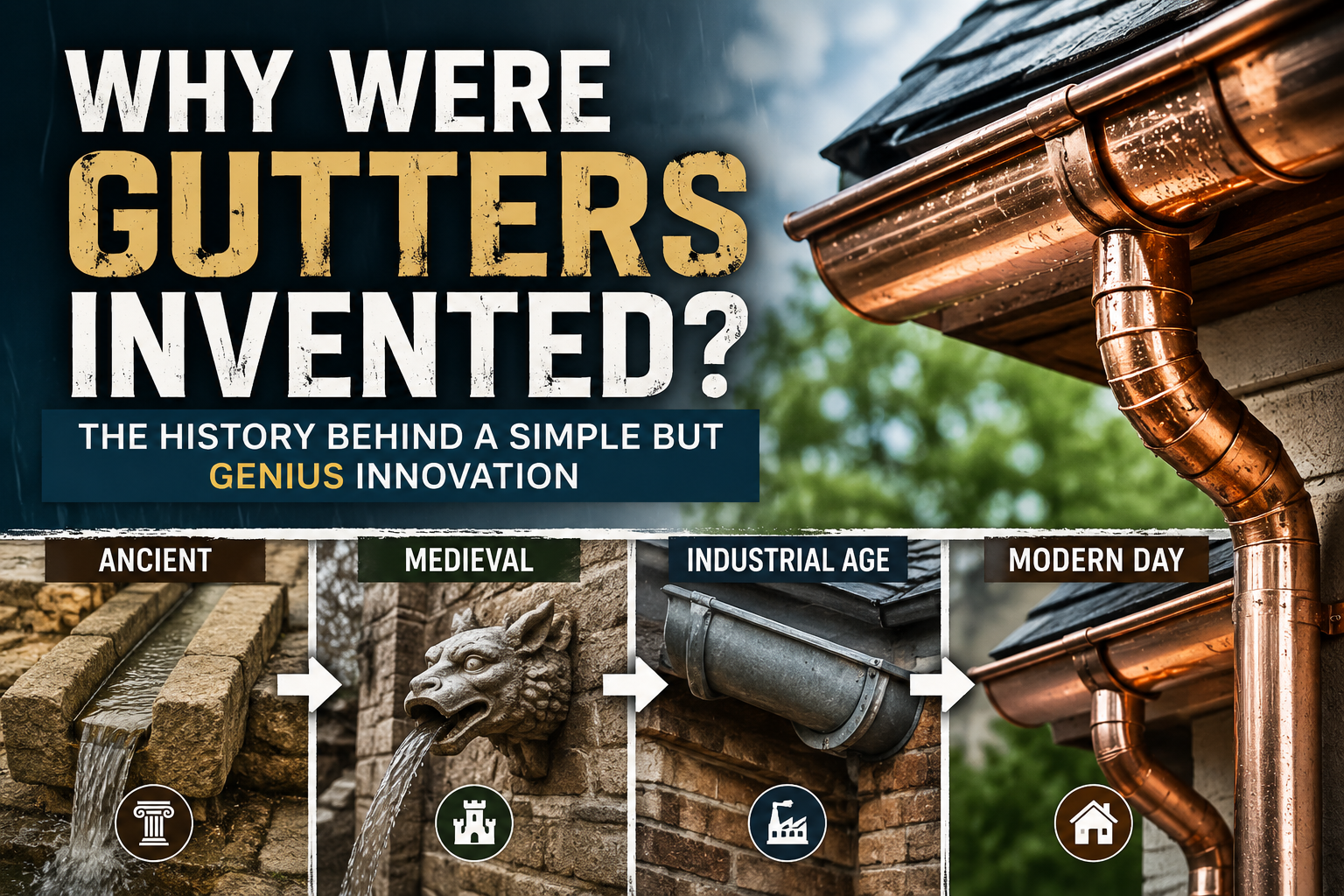 why were gutters invented,history of gutters,roof drainage history