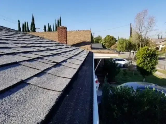 gray shingle roof gutter screens