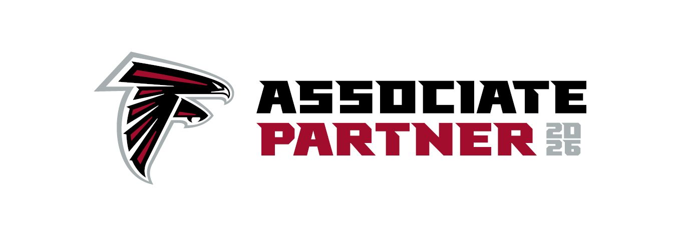 Atlanta Falcons “Associate Partner” logo with black, red, and white branding