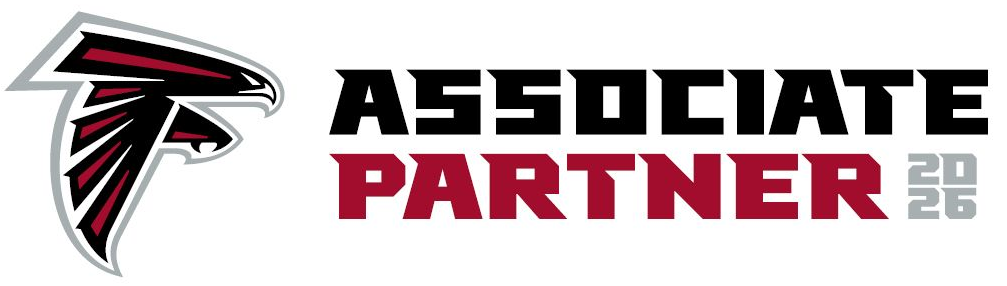 Atlanta Falcons “ASSOCIATE PARTNER” logo with a red falcon emblem on a white background