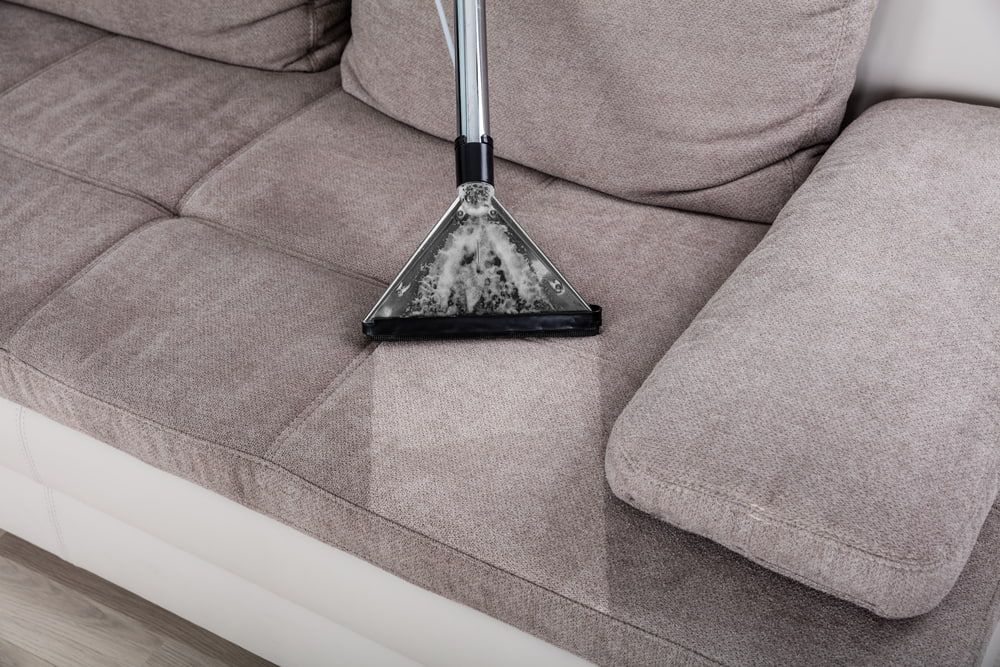 A Person is Cleaning a Couch With a Vacuum Cleaner — Lease Clean Newcastle in Newcastle, NSW