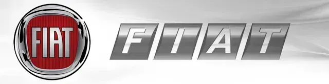 Fiat logo with red circular emblem and silver wordmark on a white background