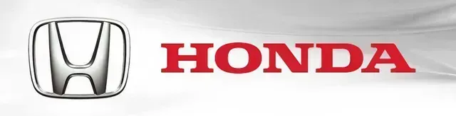 Honda logo with silver emblem and red wordmark on a white background