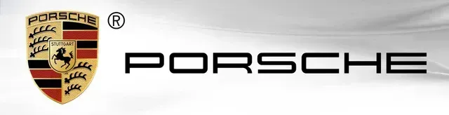 Porsche logo with crest and black wordmark on a white background