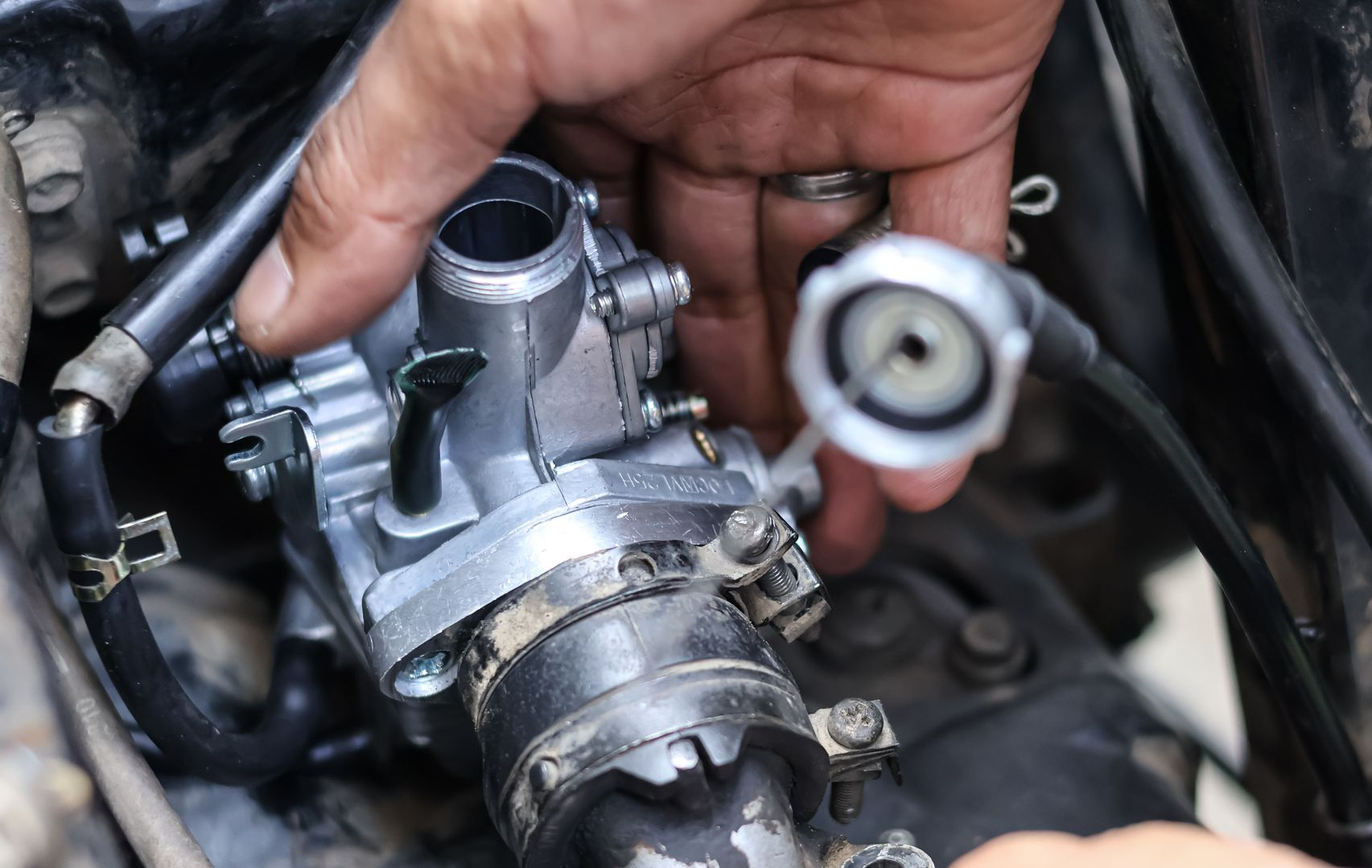 A close-up view of a carburetor