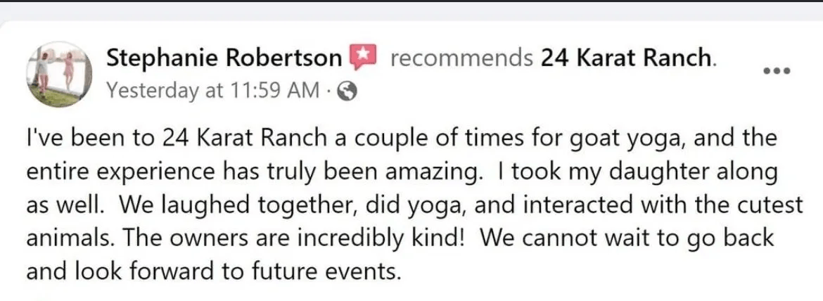 Best Goat Yoga, Farm Festival and Farm Venue in Palm Beach, FL, customer review for 24 Karat Ranch