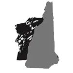 A black and white map of new hampshire on a white background.