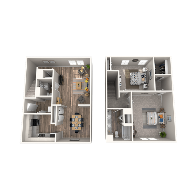Floor plan of an apartment showing kitchen, dining, living, and bathroom areas.