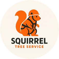Orange squirrel logo with helmet above &ldquo;SQUIRREL TREE SERVICE&rdquo; text