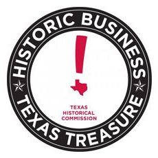 Historic Business Texas Treasure logo with a red exclamation mark and Texas Historical Commission text