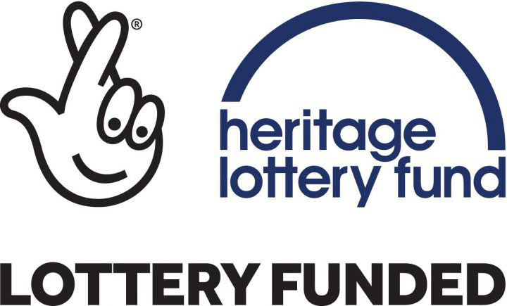 A logo for the heritage lottery fund with a hand and a rainbow.