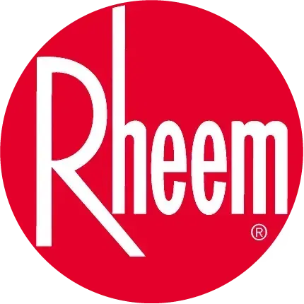 A red circle with the word rheem on it.
