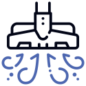 A line drawing of a vacuum cleaner with a hose attached to it.