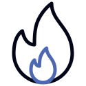 A line drawing of a fire with a blue flame.