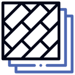 A black and white icon of a stack of tiles.