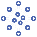 A group of blue circles are connected to each other in a circle.