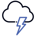 A cloud with a lightning bolt inside of it.