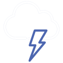 A blue lightning bolt is coming out of a cloud.