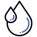 A line drawing of two water drops on a white background.